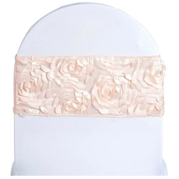 Fitted Spandex Chair Sashes Satin Rosette Set of 24 Blush Pink Wedding Banquet - Picture 7 of 7